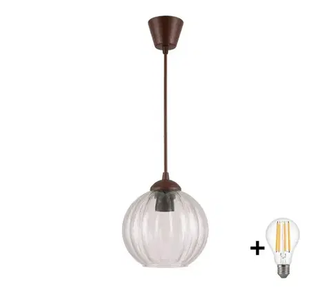 Svietidlá Brilagi - LED luster na lanku RETRO GLASS 1xE27/60W/230V, priemer 18 cm, hnedá/priehľadná NSTK7485+TK8611A