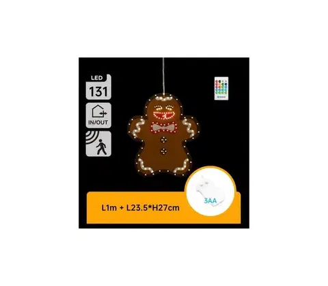 Vianočné dekorácie  B.V.  - LED vianočná dekorácia 131xLED/3xAA IP44 + DO perníček 27 cm B10303AAEC