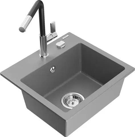 Kuchynské drezy MEXEN/S MEXEN/S - Milo granitový drez 1-miska vrátane batérie Flora, šedá 6505-71-670401-07