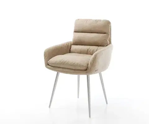Jedálenské stoličky DELIFE Jedálenská stolička Abelia-Flex s opierkami mikrovlákno béžová vintage 4-nohá zúžená nerezová oceľ