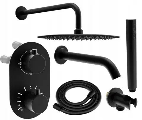 Vaňové panely MEXEN/S - Kai DR70 podomietkový vaňový SET s výtokovou hubicou + slim sprcha 30, čierny 77602DR70301-70