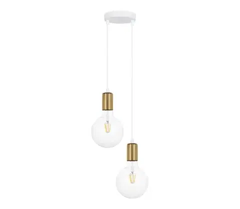 Svietidlá  Luster na lanku MIROS 2xE27/60W/230V guľatý biela/zlatá 0201