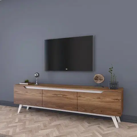TV stolíky DINO televízny stolík na nožičkách, biela/orech