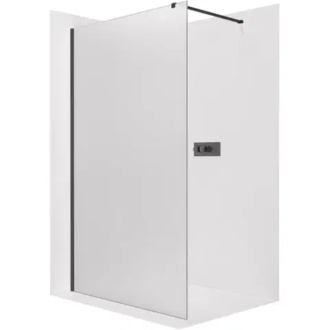 Sprchovacie kúty CERANO - Sprchová zástěna Walk-in Onyx Cube L/P - 8 mm - hranatá vzpěra - černá matná, mléčné sklo - 30x200  CER-8050BD71922