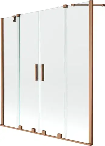 Sprchové dvere MEXEN/S - Velar Duo Dvojkrídlová posuvná vaňová zástena 150 x 150, transparent, kartáčovaná meď 896-150-000-02-65