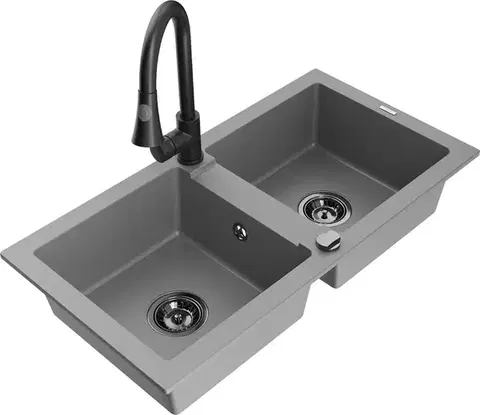 Kuchynské drezy MEXEN/S MEXEN/S - Mario granitový drez 2-bowl vrátane batérie Elia, šedá 6504-71-670101-70-B
