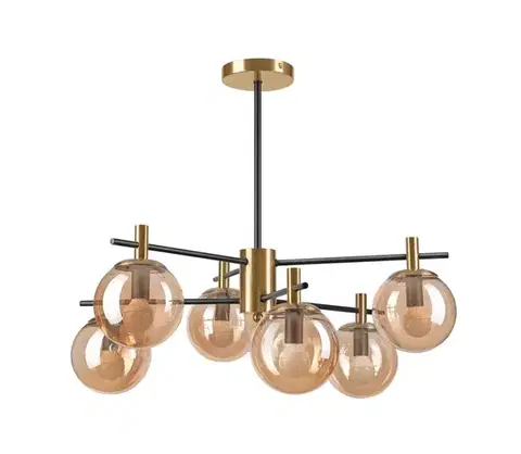 Svietidlá  Luster na tyči LILOU 6xE14/5W/230V zlatá/čierna/dymová béžová LM-6.219