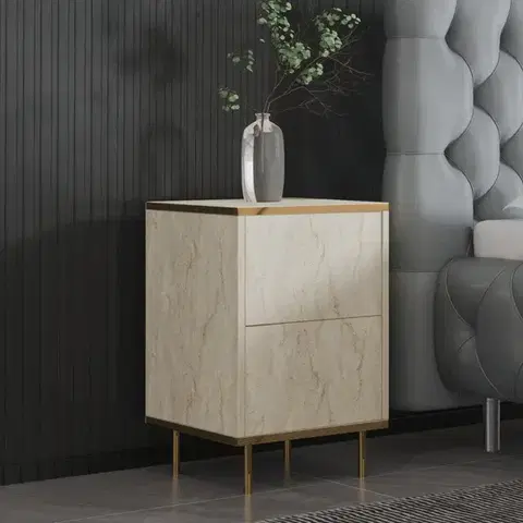 Nočné stolíky Nočný stolík Imaj - Travertine, Gold - POSLEDNÉ 2 KUSY