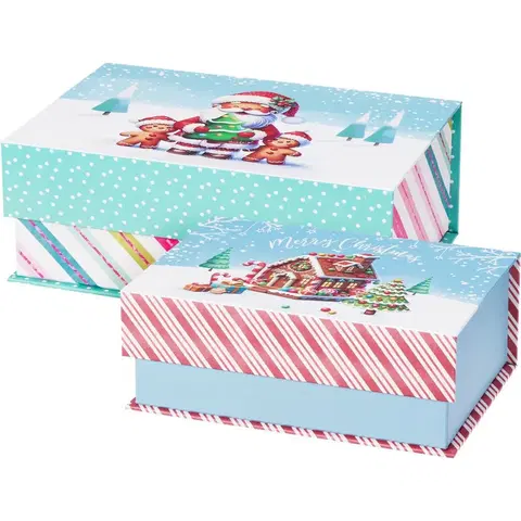 Úložné boxy Set 2 vianočných krabíc Cookieman prúžky