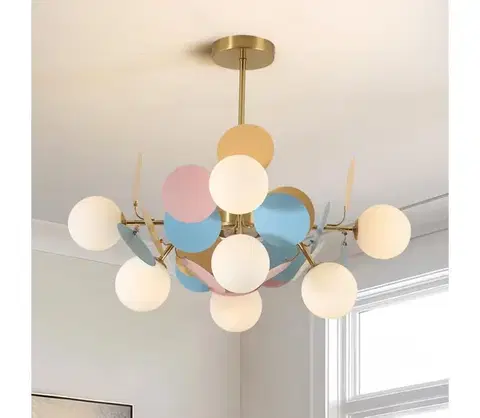 Svietidlá BRILAGI - Luster na tyči BALMO 8xG9/9W/230V pr. 60 cm zlatá/modrá/ružová BRI458