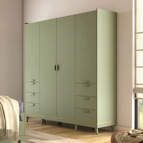 Šatníkové skrine KENDY šatníková skriňa 4D, tlmená zelená/dub