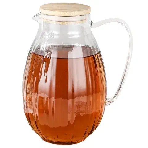 Poháre 4Home Sklenený džbán Hot&Cool Juicy s bambusovým viečkom, 1,5 l
