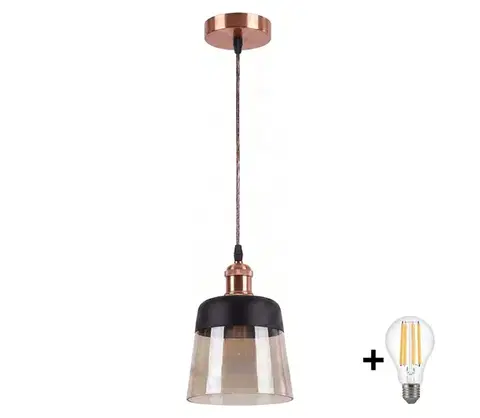 Svietidlá BRILAGI - LED luster R GLASS 1xE27/60W/230V pr. 15,5 cm medená/dymovo-béžová/čierna NSTK7325+AI0179