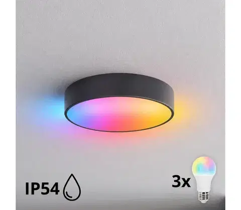 Svietidlá BRILAGI - LED RGBW Kúpeľňové stropné svietidlo CLARE 3xE27/12W/230V pr. 40 cm antracit IP54 BG5222+3xAI0579