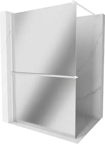 Sprchové dvere MEXEN/S - Kioto+ Sprchová zástena WALK-IN s poličkou a držiakom uterákov 80 x 200, zrkadlové, biela 800-080-121-20-50