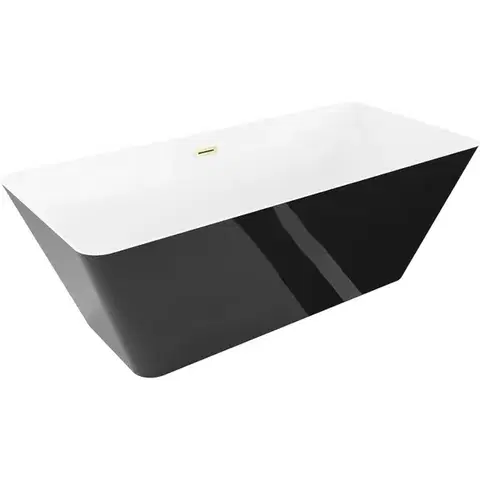 Vane MEXEN/S - Velo Slim voľne stojaca vaňa 170 x 75, biela/čierna, sifón a prepad zlatá kartáčovaná 52811707575-55