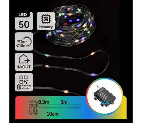 LED osvetlenie  B.V.  - LED Vonkajšia reťaz 50xLED/8 funkcií 3xAA 5,3m IP44 viacfarebná B10303K1O