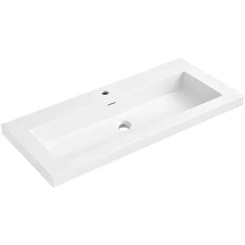Umývadlá CERANO - Umývadlo z liateho mramoru Ovo - s prepadom - biela lesklá - otvor pre batériu- 100,5x46,5 CER-212950