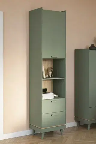 Regály KENDY regál/knižnica, tlmená zelená/dub