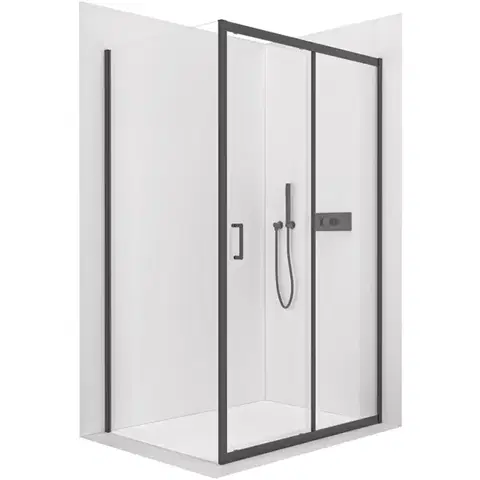 Sprchovacie kúty CERANO - Sprchovací kút Orlano L/P - 5 mm - čierna matná, transparentné sklo - 90x70x195 - posuvný CER-DY505B-9100