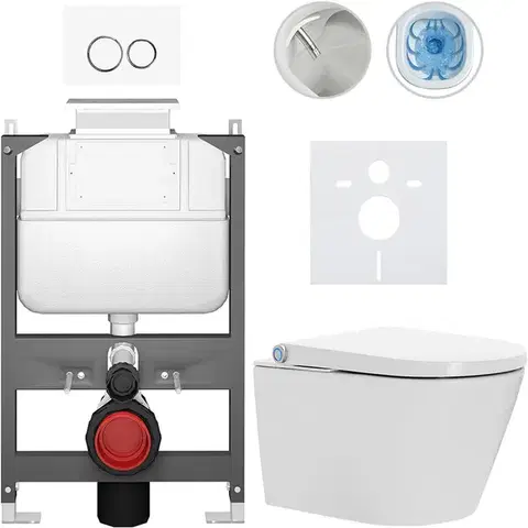 Záchody CERANO - Závesné WC s bidetom Basic/Cronus Standard - biela lesklá - WC tlačidlo Dualo/Biela - ovládanie zhora - predstenová inštalácia - 59,3x38,4 CER-8050BD86420
