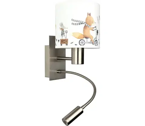 Svietidlá BRILAGI - flexibilná LED lampa BOBO 1xE27/25W/230V + LED/3W, matný chróm/biela/s motívom zvieratiek BG1556+BG5578