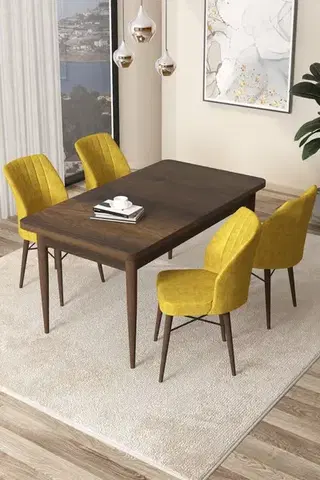 Jedálenské sety Dining Table & Chairs Set (5 Pieces) Arp - Baroque, Mustard
