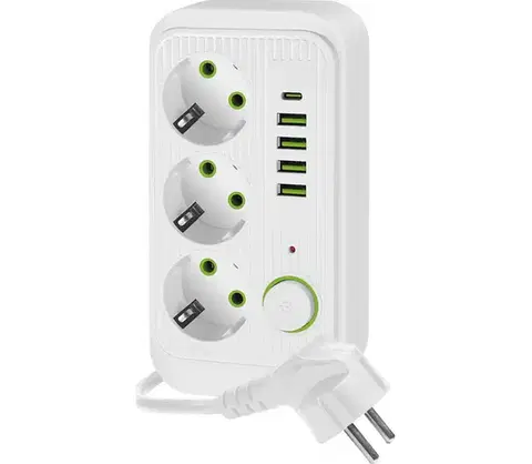 Predlžovacie káble  Rozbočovacia zásuvka s vypínačom LINEA 3x230V + 5xUSB A/C SCHUKO 3 m biela KGLPZW3U5D3B