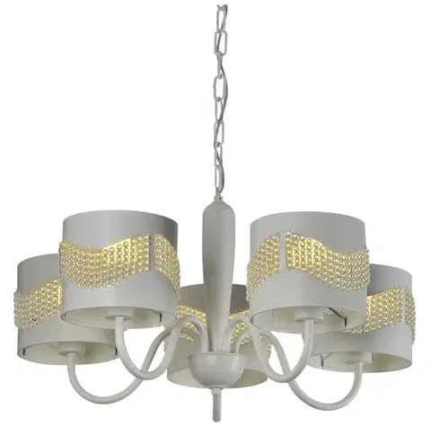 Svietidlá Závesná lampa biela s korálkovým lustrom 5xE27 Antonio