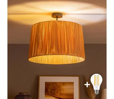 Svietidlá BRILAGI - LED Prisadený luster CERIA BOHO 1xE27/60W/230V priemer 50 cm čierna/rafia BG3989+EG781158