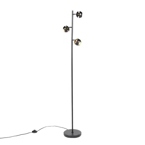 Stojace lampy Moderná stojaca lampa 3-svetlá čierna so zlatým vnútrom - Buell Deluxe