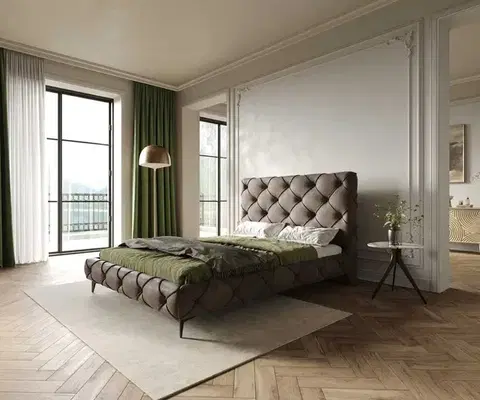 Čalúnené postele DELIFE Čalúnená posteľ Nayara 140x200 cm mikrovlákno taupe vintage