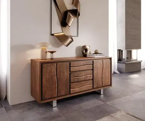 Komody DELIFE Komoda Live-Edge 172 cm akácia hnedá 3 zásuvky 4 dvierka