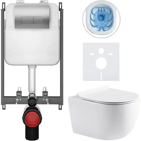 Záchody CERANO - Kompletný WC set Basic/Felci - biela lesklá - WC tlačidlo Modulo/Strieborná - na zamurovanie - 53x37 CER-8050BD86101