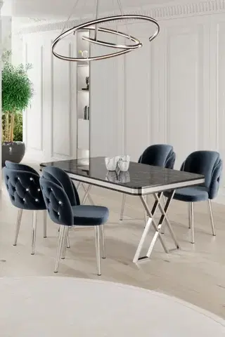 Jedálenské sety Dining Table & Chairs Set (5 Pieces) Rigel - Black Marble, Chrome, Anthracite