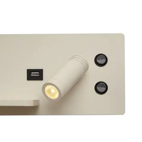 Nástenné osvetlenie Sada 2 béžových nástenných svietidiel vrátane LED s USB a indukčnou nabíjačkou - Riza