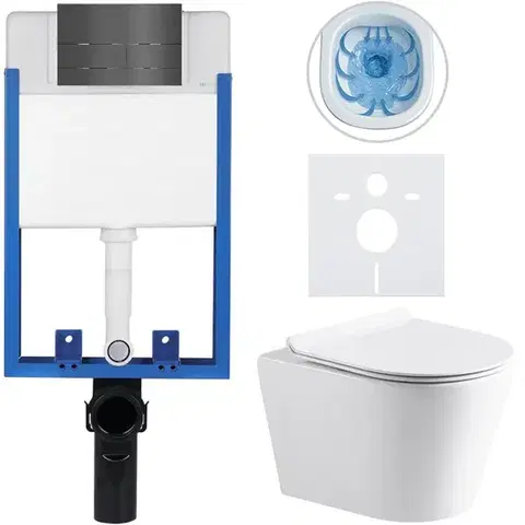 Záchody CERANO - Kompletný WC set Profi/Carlito - biela lesklá - WC tlačidlo Line/Tmavo šedá - na zamurovanie - 48,5x36,5 CER-8050BD84309