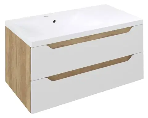 Kúpeľňový nábytok SAPHO Skrinka pod umývadlo WAVE 89,7x45x47,8cm, ľavá, biela/dub alabama WA092-3022