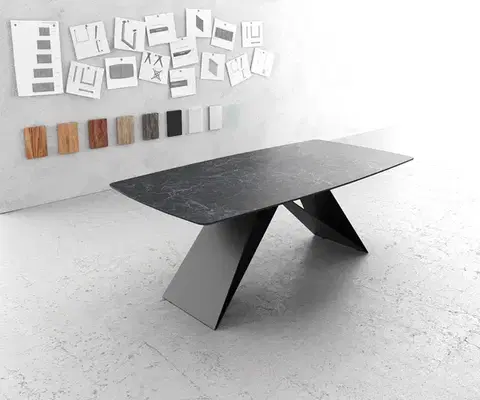 Jedálenské stoly DELIFE Jedálenský stôl Edge oválny tvar 200x100 cm Laminam® keramika Nero Greco antracitová podstava v tvare V čierna