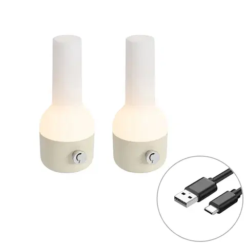 Lampy Sada 2 vonkajších stolných lamp béžových s bielou vrátane dobíjateľného LED - Haard