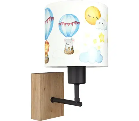 Svietidlá BRILAGI - Nástenné svietidlo BOBO WOOD 1xE27/25W/230V dub/čierna/biela/motív zvieratiek BG1561+BG5583