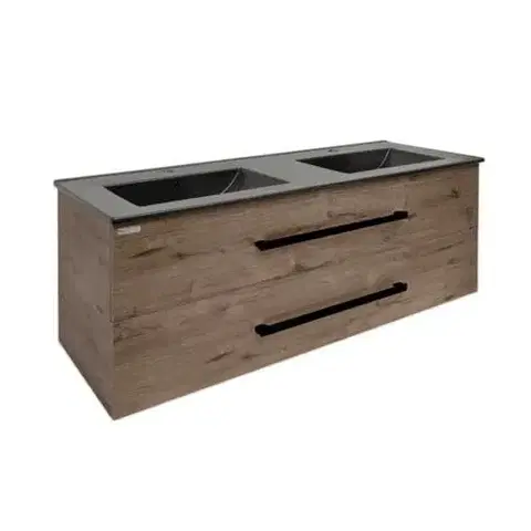 Kúpeľňový nábytok Kúpeľňová skrinka s čiernou úchytkou a umývadlom SAT Cube Way 120x53x46 cm dub Wellington mat CUBE46C1202DWMODC CUBE46C1202DWMODC