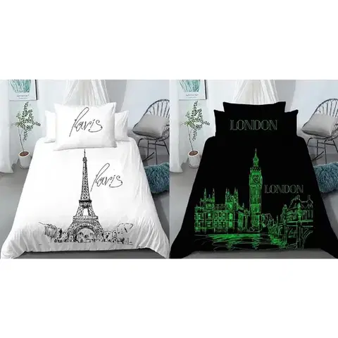 Obliečky Bavlnené svietiace obliečky Paríž/Londýn