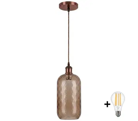 Svietidlá BRILAGI - LED luster na lanku R GLASS 1xE27/60W/230V priemer 14 cm medený/dymovo-hnedý NSTK7701+AI0179