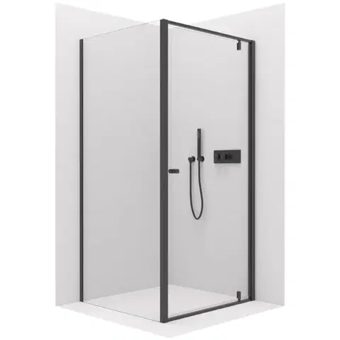 Sprchovacie kúty CERANO - Sprchový kout Ferri L/P - 6 mm - černá matná, transparentní sklo - 80x100x195  - pivotový CER-427477