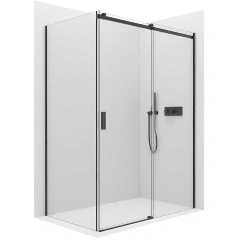 Sprchovacie kúty CERANO - Sprchovací kút Santoro Ľ/P - 8 mm - čierna matná, transparentné sklo - 150x90x195 - posuvný CER-8050BD7340