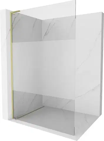 Sprchové dvere MEXEN/S - Kioto L Sprchová zástena WALK-IN 90 x 200, transparent/dekor, zlatá kartáčovaná 800-090-103-55-35