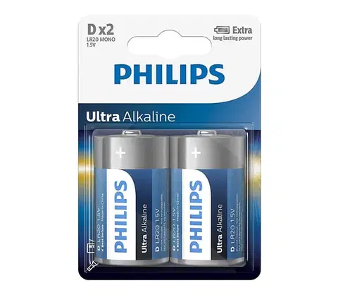 Predlžovacie káble Philips LR20E2B/10 - 2 ks Alkalická batéria D ULTRA ALKALINE 1,5V 15000mAh Phil-LR20E2B/10