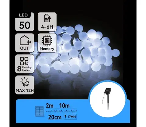 LED osvetlenie  B.V.  - LED Solárna dekoračná reťaz 50xLED/8 funkcií 12m IP65 studená biela B10201JE3