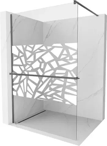 Sprchové dvere MEXEN/S - Kioto+ Sprchová zástena s poličkou WALK-IN 80 x 200, biela vzor, grafit metal 800-080-121-95-85
